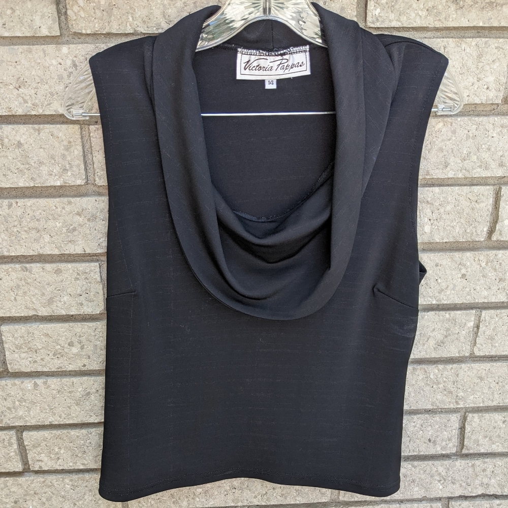 Vintage Victoria Pappas Women's Cowl Neck Sleeveless Top Black Size 14 EUC